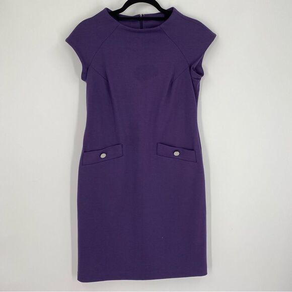 Jones New York High Neck Cap Short Sleeve Mini Sheath Dress Purple size 4 - Picture 1 of 4